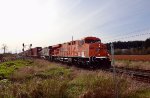 CP 8757, "Every Child Matters" with CP 9757, E/B through Colebrook from Robert's Bank with a unit stack train.